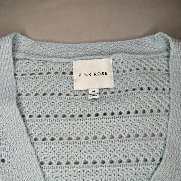 Pink Rose Light Blue Knit Sweater Size Medium - Picture 3 of 9